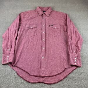 Wrangler Men XL Red Shirt Long Sleeves Western Button Snap‎ Closure Rough Collar